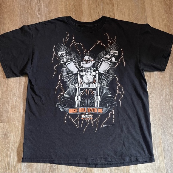 Popeye Cycle Club Rock Will Never Die Graphic T-Shirt Black Adult Large - Picture 1 of 5